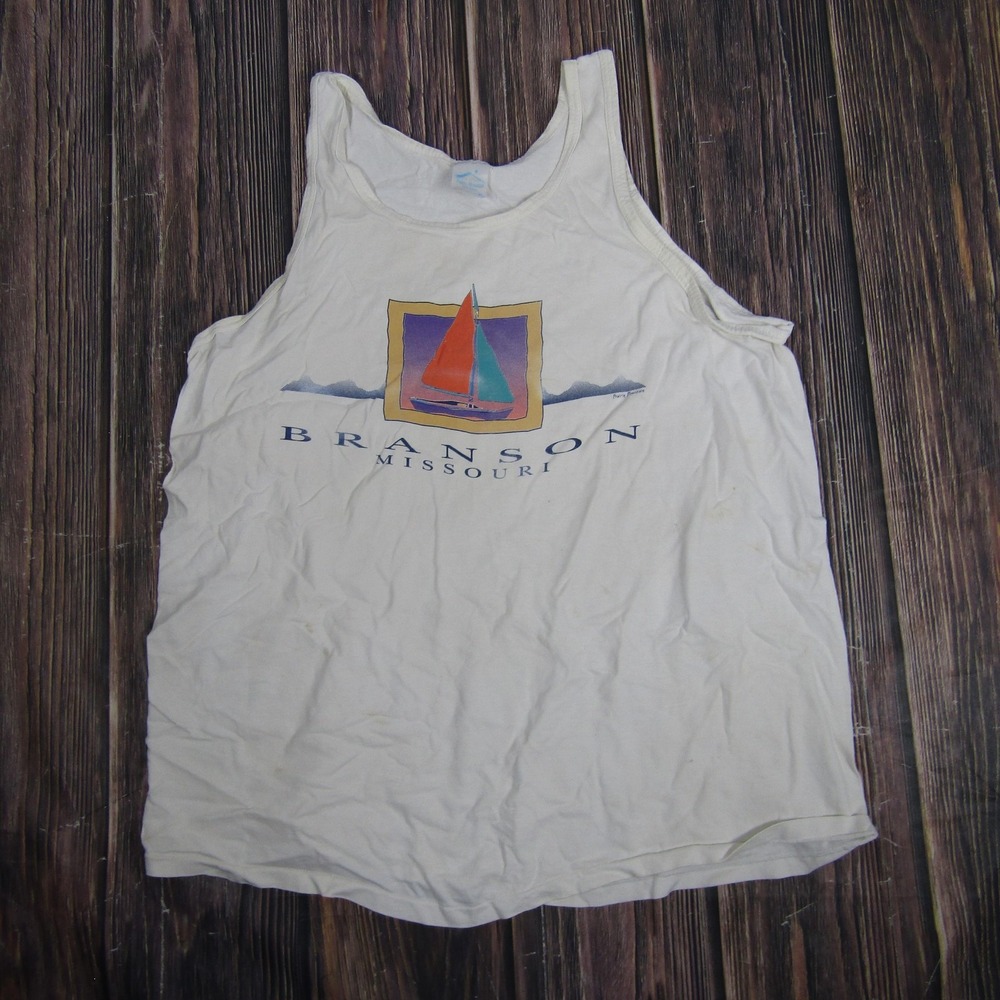 Prairie Mountain Shirt Mens Extra Large White Branson Missouri Sailboat Tank Top